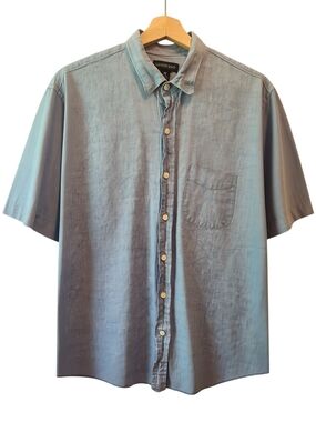 100% Linen LAND'S IN Short Sleeve Button-Up Shirt.  Men's Medium (15-15 1/2)